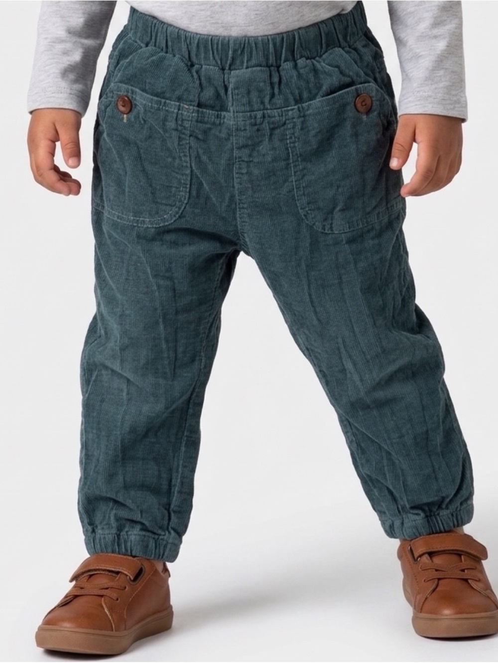 Zara Kids Micro Corduroy Marine Blue Slate Elastic Waist Pants Size 3/4 Years